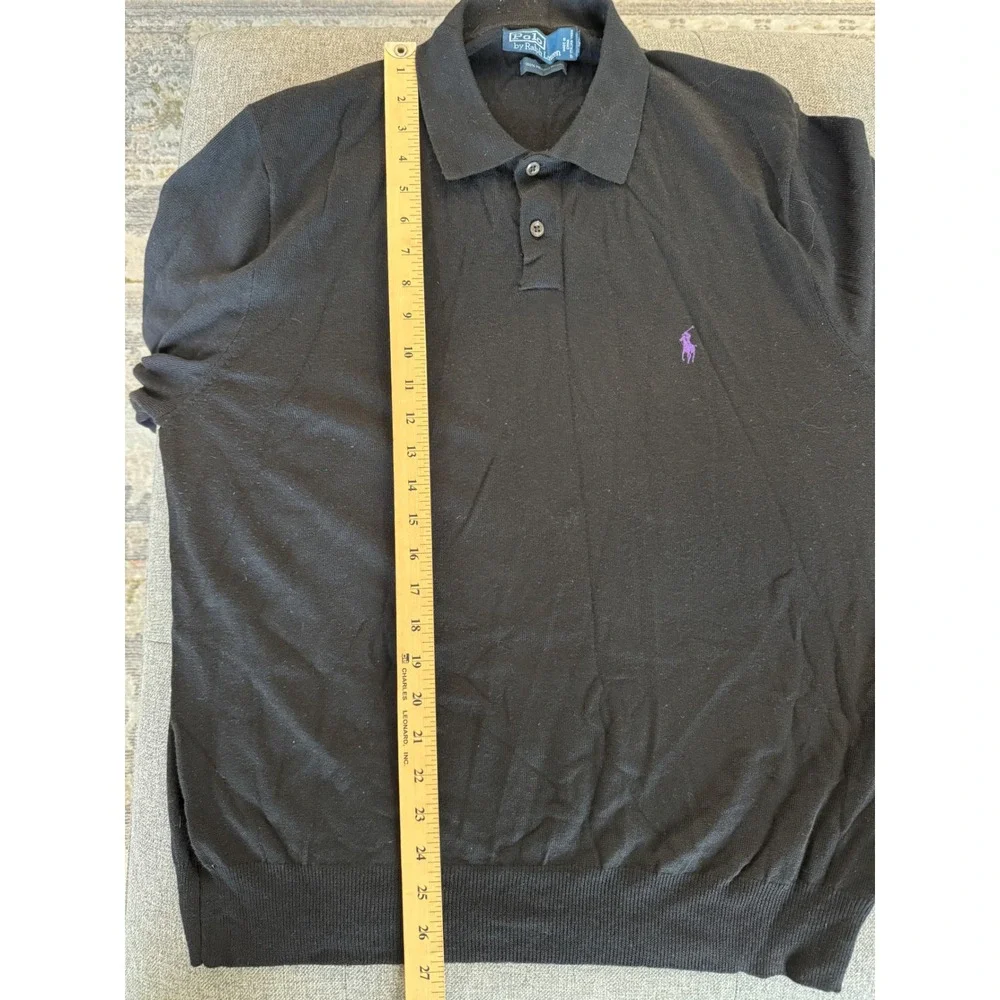 Polo Ralph Lauren Mens XL Black 100% Merino Wool Long Sleeve Polo Sweater Purple